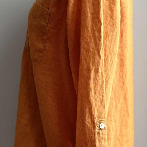 Sigrid Olsen Pumpkin Orange Pure Linen Button-Front Shirt w/ Sleeve Tabs – US M - Picture 6 of 15